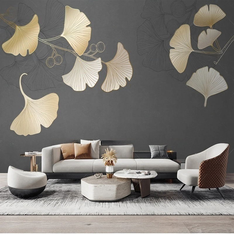 Interior Design With Wallpaper - 맞춤형 북유럽 스타일 나뭇잎 프린트 벽화
