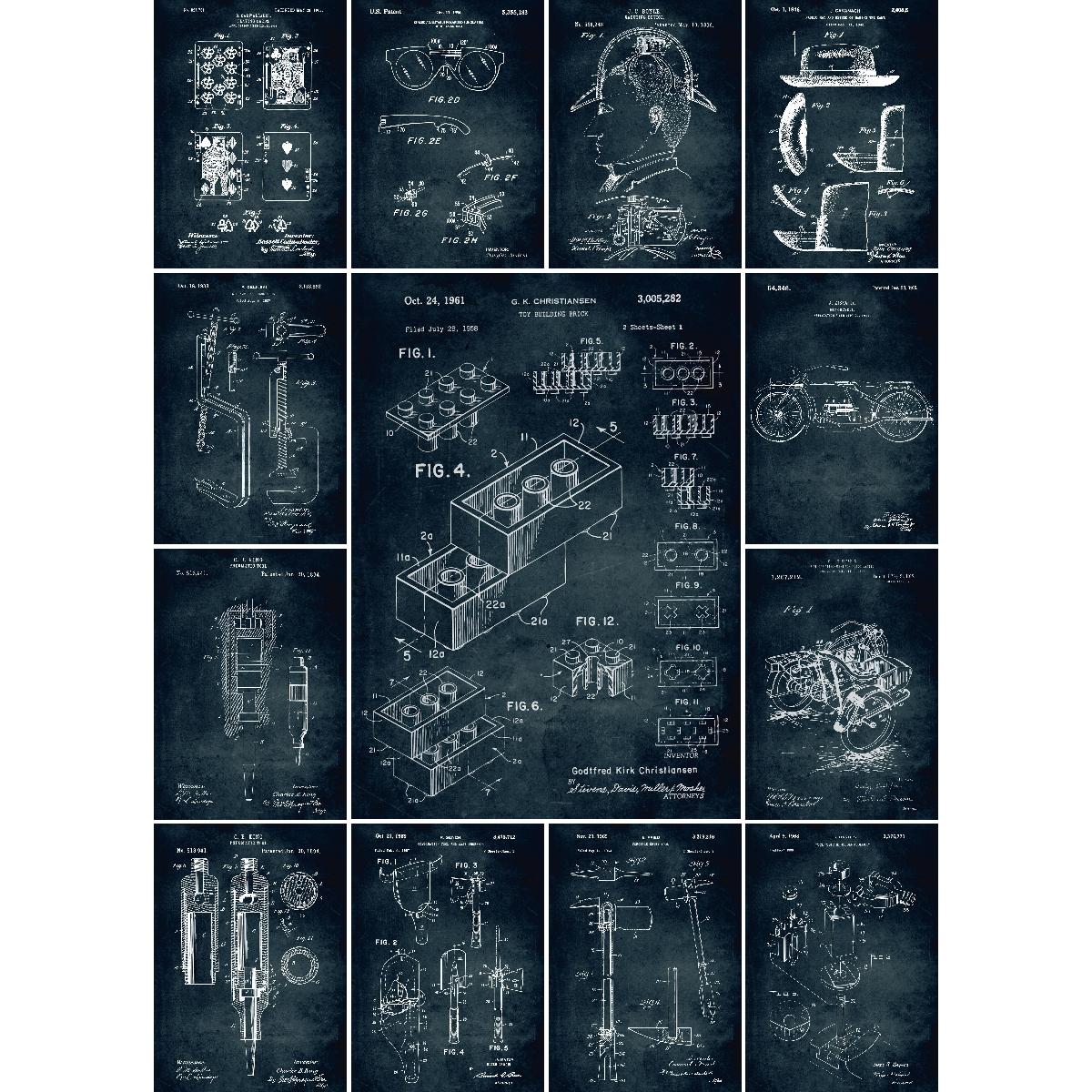 Interior Design Build - 빈티지 장난감 건물 벽돌 청사진 포스터,