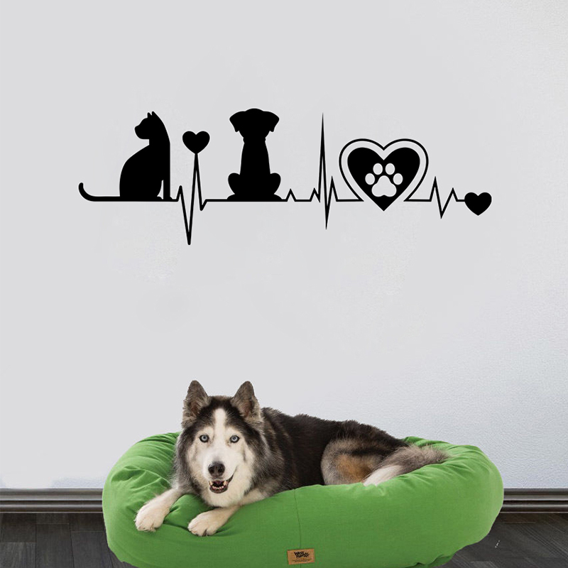 Interior Design Magazine - 개와 고양이 실루엣 하트 비트 비닐