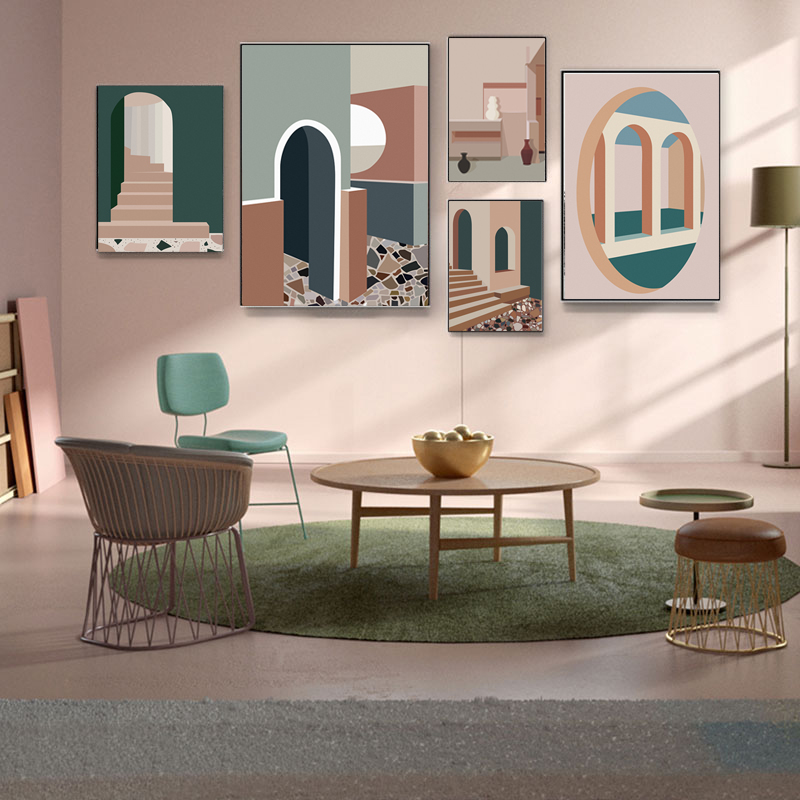 Interior Design Build - 레트로 모란디 빌딩 캔버스 아트 애니메이션