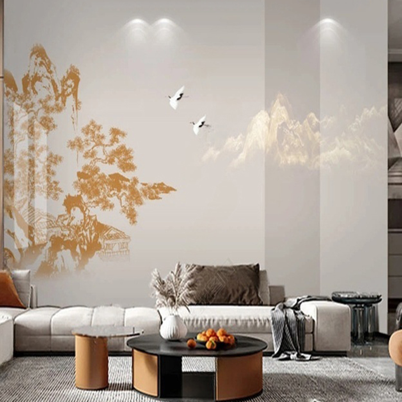 우아한 중국어 손으로 그린 ​​소나무 & 크레인 벽화  - Interior Design With Wallpaper 리뷰 및 가격