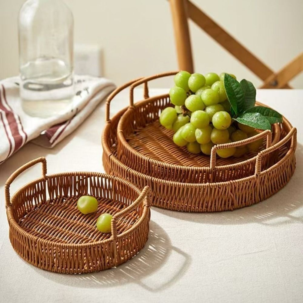 대용량 인조 라탄 수납 바구니 플라스틱 장식용 손으로  - Rattan Tray Handle 리뷰 및 가격