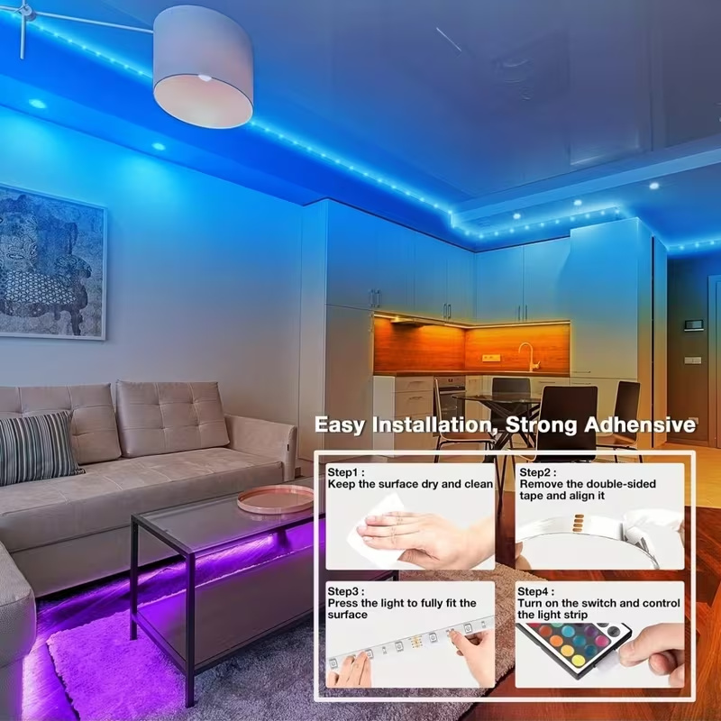 1-20M RGB LED 조명 스트립, 44키 리모컨  - Interior Design Tv Room 리뷰 및 가격