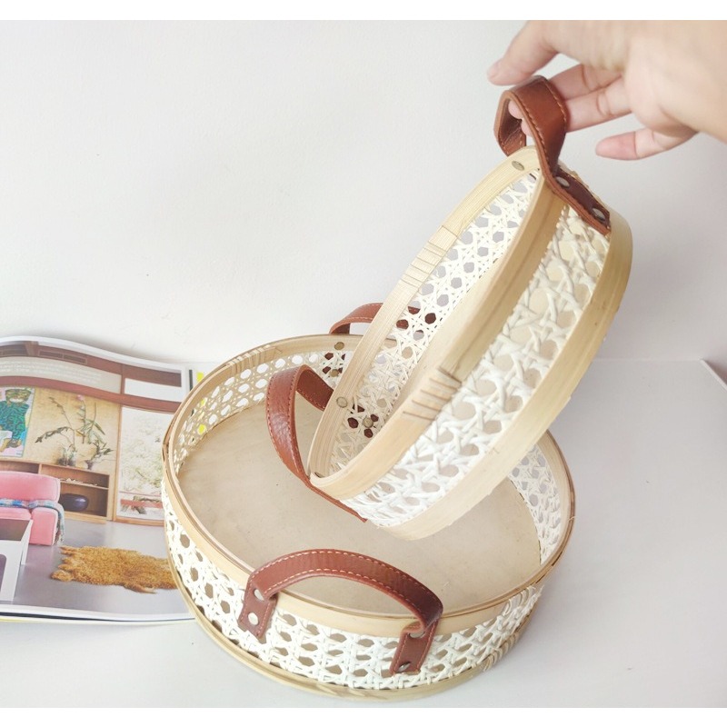 수제 레트로 북유럽풍 라탄 트레이 가죽 손잡이 원형 향 - Rattan Tray Handle 리뷰 및 가격