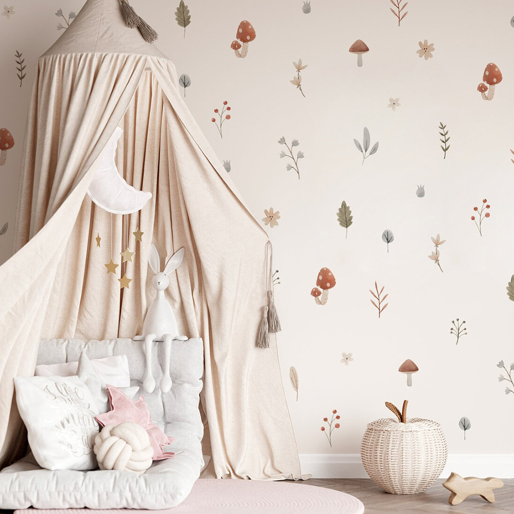 Boho 만화 버섯 지점 잎 꽃 패턴 벽 스티커 어린이 - Interior Design Quotes 리뷰 및 가격