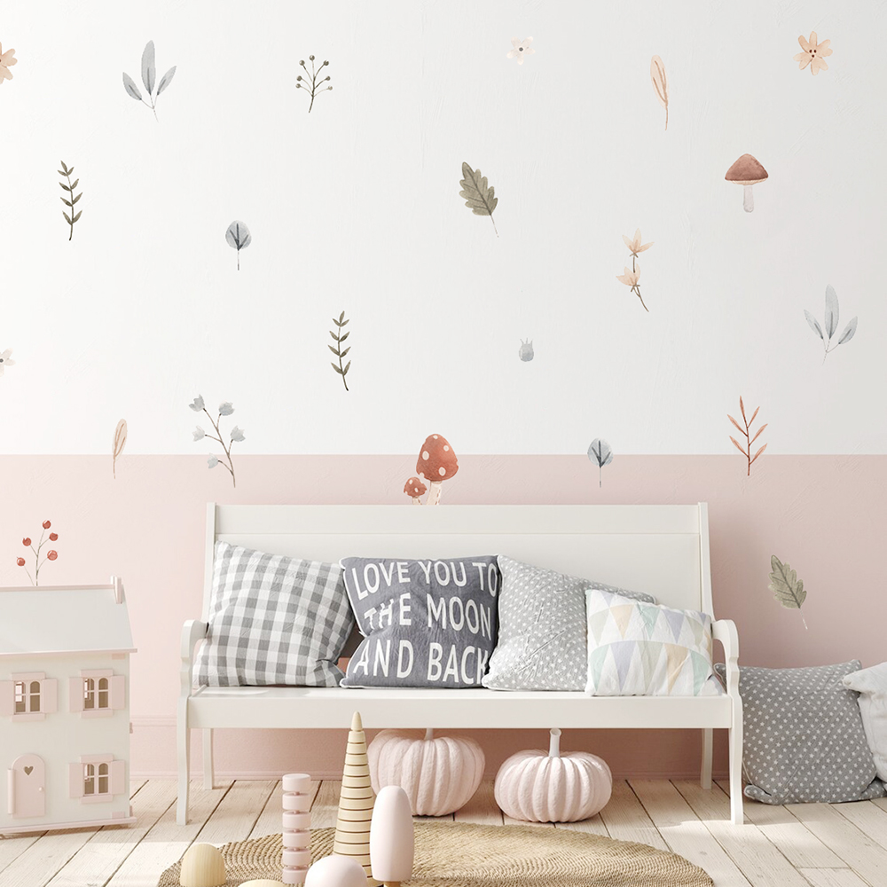 Boho 만화 버섯 지점 잎 꽃 패턴 벽 스티커 어린이 - Interior Design Quotes 리뷰 및 가격