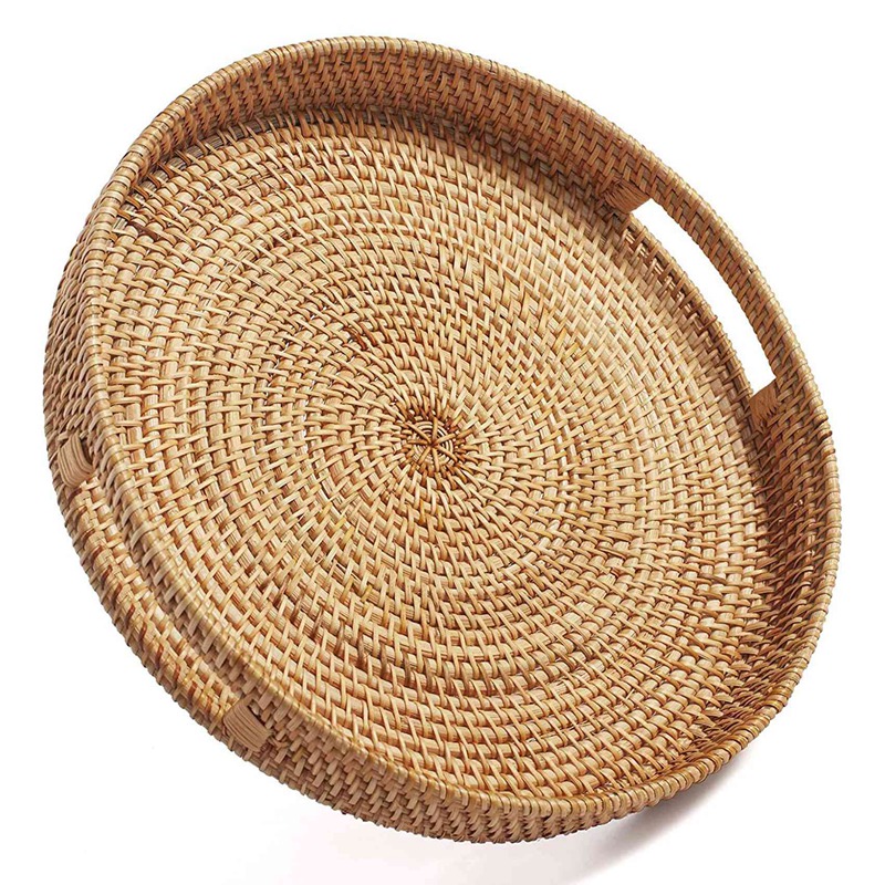 라탄 원형 서빙 트레이, 손잡이가 있는 장식용 오토만  - Rattan Tray Handle 리뷰 및 가격