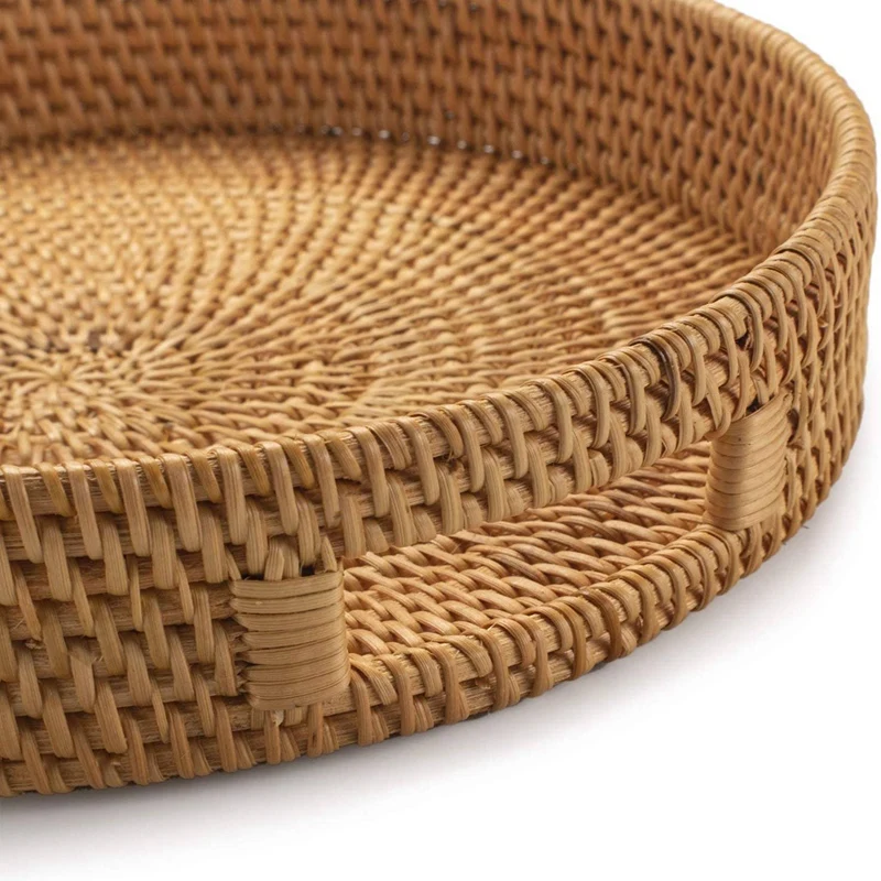 라탄 원형 서빙 트레이, 손잡이가 있는 장식용 오토만  - Rattan Tray Handle 리뷰 및 가격
