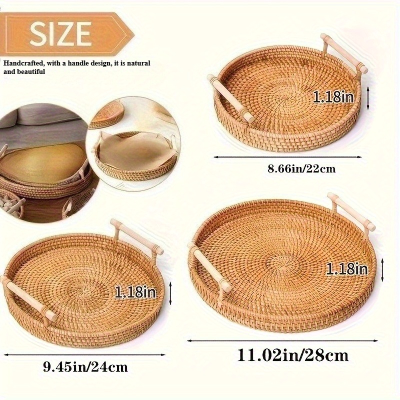 수제 라탄 원형 트레이 (이중 손잡이 포함) - 차,  - Rattan Tray Handle 리뷰 및 가격